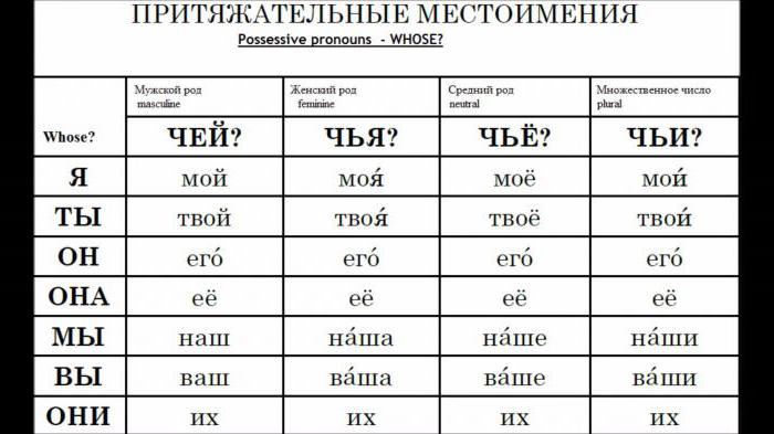 Possessive pronouns venäjän kielellä. Niiden piirteet, esimerkkejä kestävän liikevaihdon käytöstä.